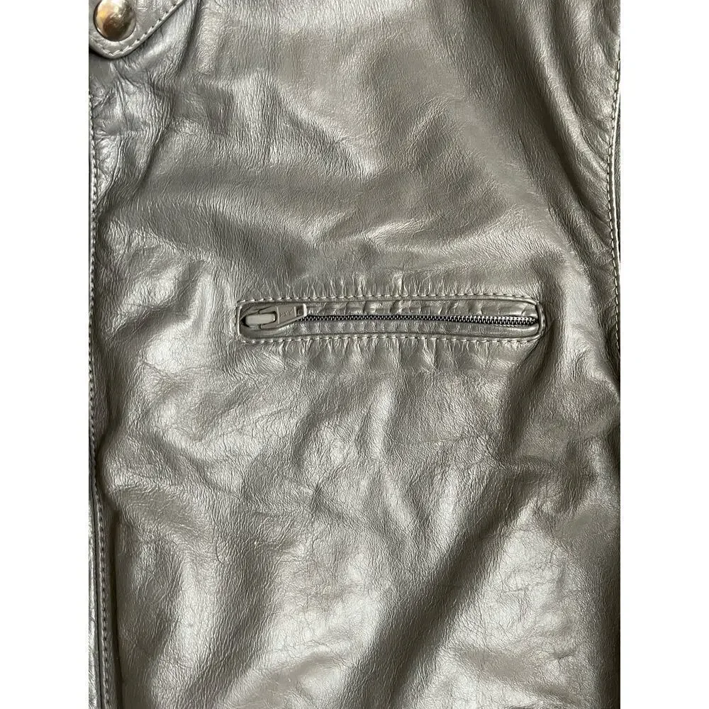 Vintage 80s 90s Men's Moto Leather Jacket Full Zip Hidden Hood No Tag - FLAW
